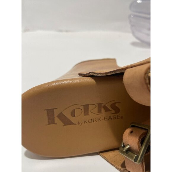 Korks By Korks Easy Womens Tan Laser Cut Leather Wood Platform Sandals size 10 - Picture 8 of 10